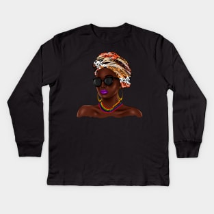 African Melanin Woman, African Pattern, Black Beauty Kids Long Sleeve T-Shirt